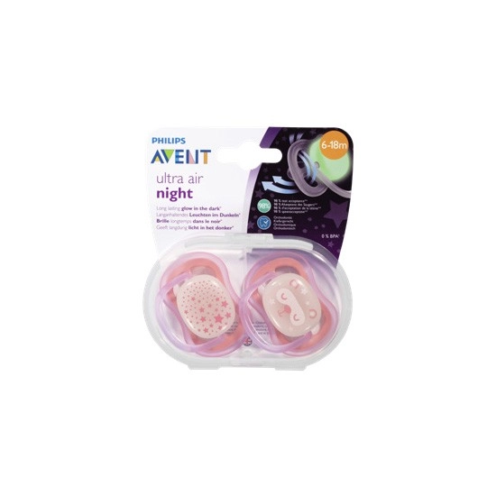 Avent Night Time Soother 6-18m Assorted Pk 2