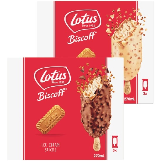 Biscoff Ice Cream Sticks 270ml Pk 3 – From the Freezer