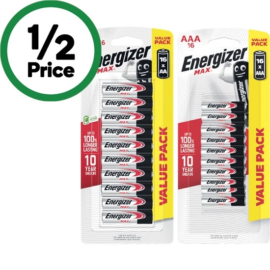 Energizer MAX Alkaline Batteries AA or AAA Pk 16