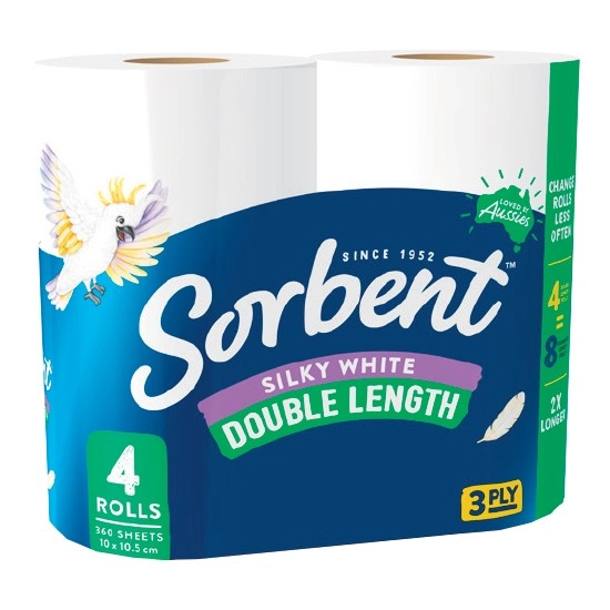 Sorbent Double Length Toilet Tissue Pk 4