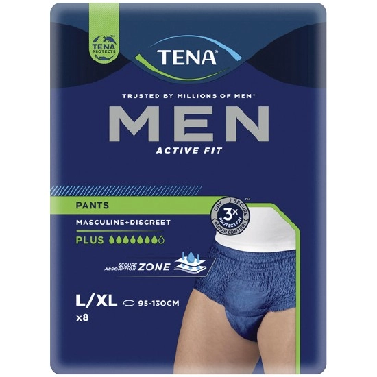 Tena Men Active Fit Pants Plus Large Pk 8