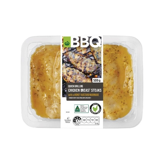 Woolworths BBQ Chicken Breast Steaks with a Honey Mustard Marinade 500g with RSPCA Approved Chicken