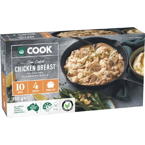 Woolworths COOK Slow Cooked Chicken Breast in Creamy Mushroom Sauce 700g with RSPCA Approved Chicken