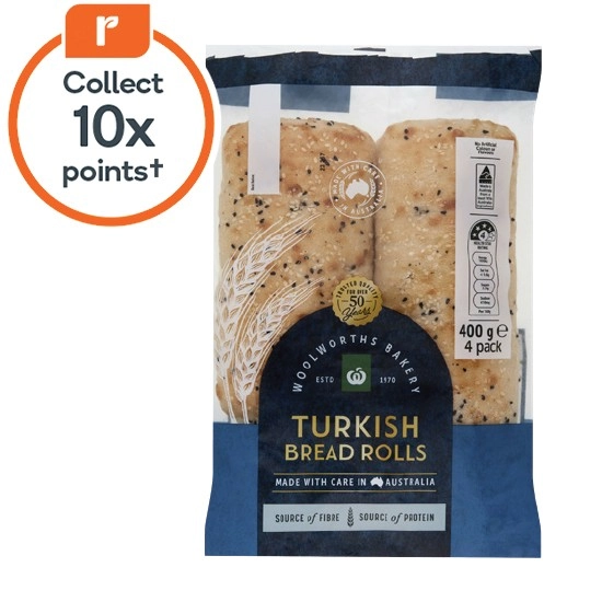 Woolworths Turkish Rolls 400g Pk 4