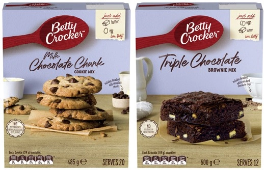 Betty Crocker Baking Triple Chocolate Brownie Mix 500g or Choc Chunk Cookie Mix 485g