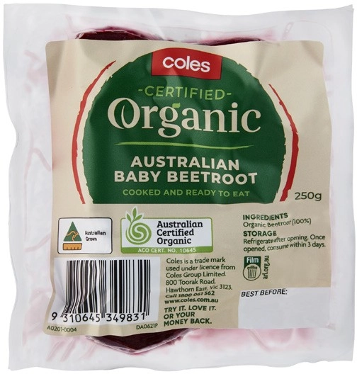 Coles Australian Organic Baby Beetroot 250g Pack