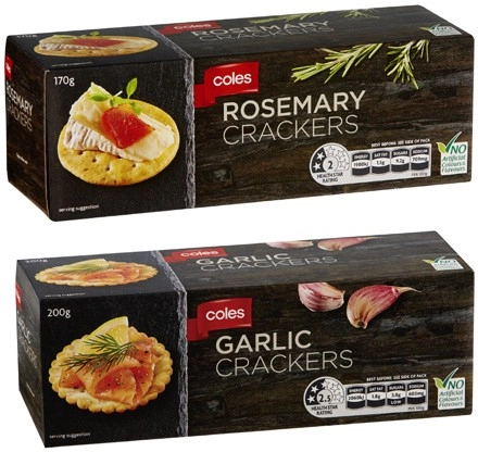 Coles Garlic or Rosemary Crackers 170g-200g