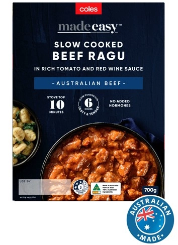 Coles Made Easy Slow Cooked Beef Ragu In Tomato Sauce 700g