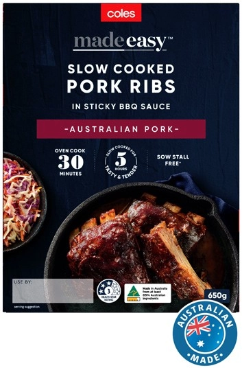 Coles Made Easy Slow Cooked Pork Ribs in BBQ Sauce 650g