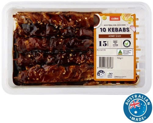 Coles RSPCA Approved Chicken Kebabs Honey & Soy 750g