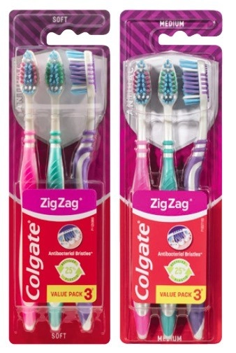 Colgate Zig Zag Toothbrush Soft or Medium 3 Pack