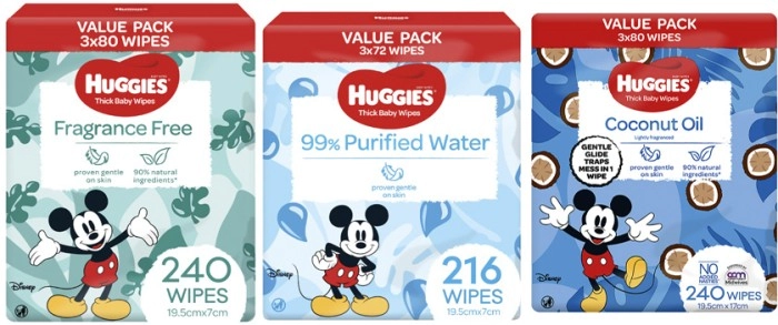 Huggies Baby Wipes Coconut or Fragrance Free 240 Pack or Water Wipes 216 Pack