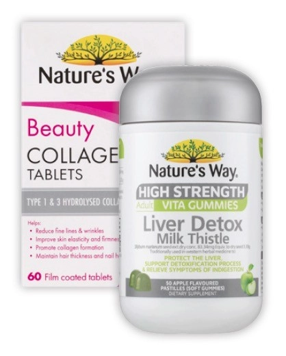 Nature's Way Beauty Collagen Tablets 60 Pack or High Strength Liver Detox Gummies 50 Pack