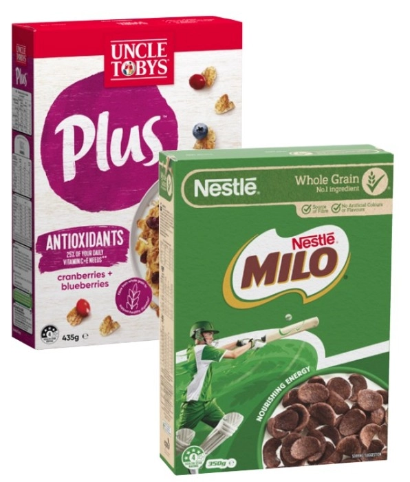 Nestlé Milo Cereal 350g or Uncle Tobys Plus Cereal 410g-435g