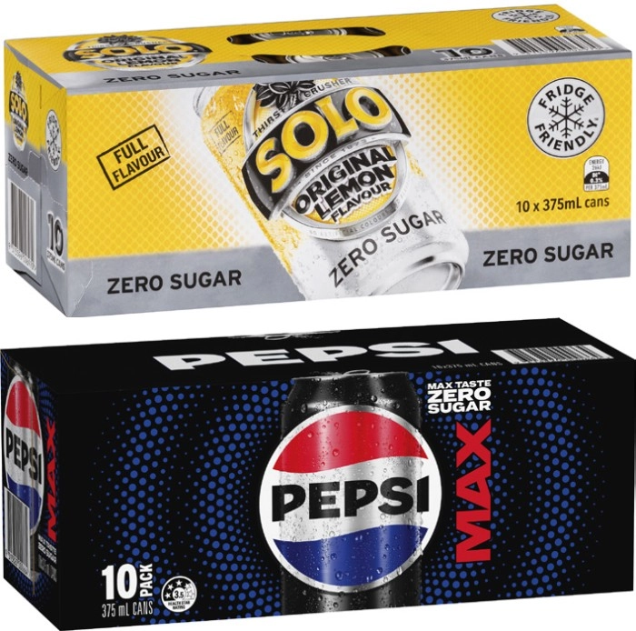 Pepsi or Solo Soft Drink 10x375mL