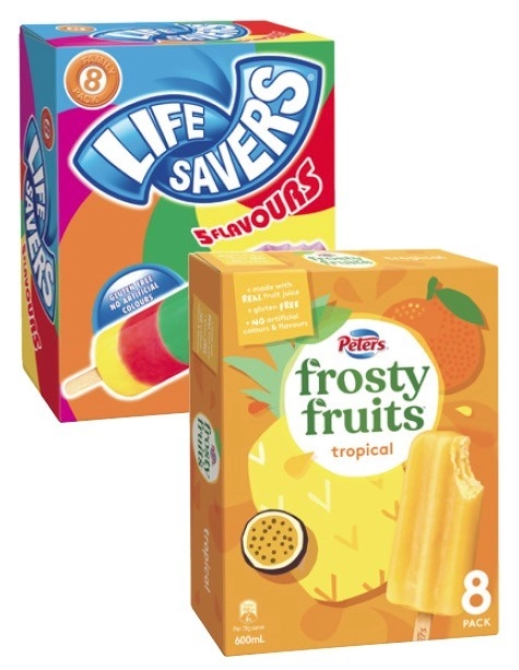 Peters Frosty Fruit 8 Pack 600mL or Lifesavers Icy Pole 8 Pack 530mL