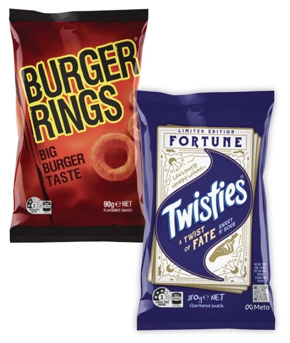 Twisties, Burger Rings or Cheetos 80g-90g