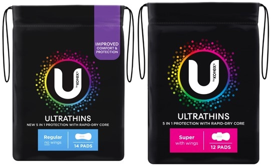 U By Kotex Ultra Thin Pads with Wings Regular 14 Pack or Super 12 Pack