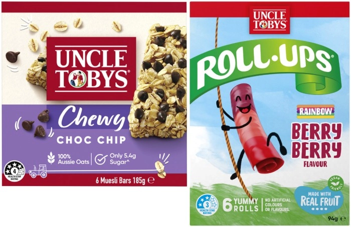 Uncle Tobys Muesli Bars 185g or Roll Ups 94g