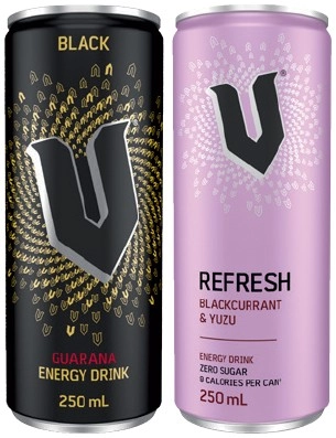 NEW V Refresh Blackcurrant & Yuzu or Black Energy Drink 250mL