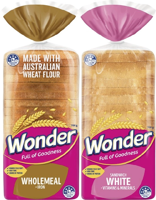 Wonder White or Wholemeal Bread 680-700g Selected Varieties