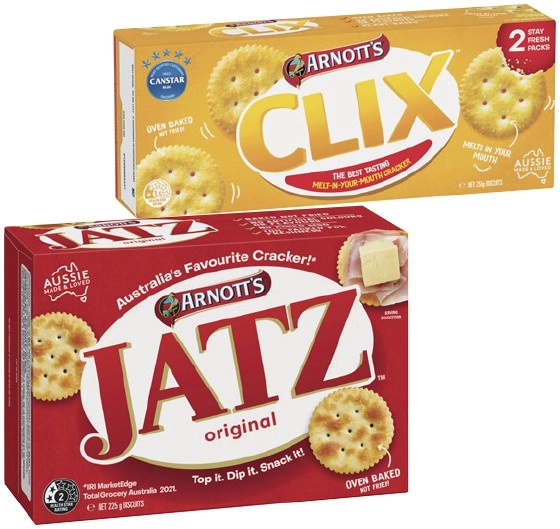 Arnott’s Jatz or Savoy 225g, Clix 250g or Gold Crackers 90-110g Selected Varieties