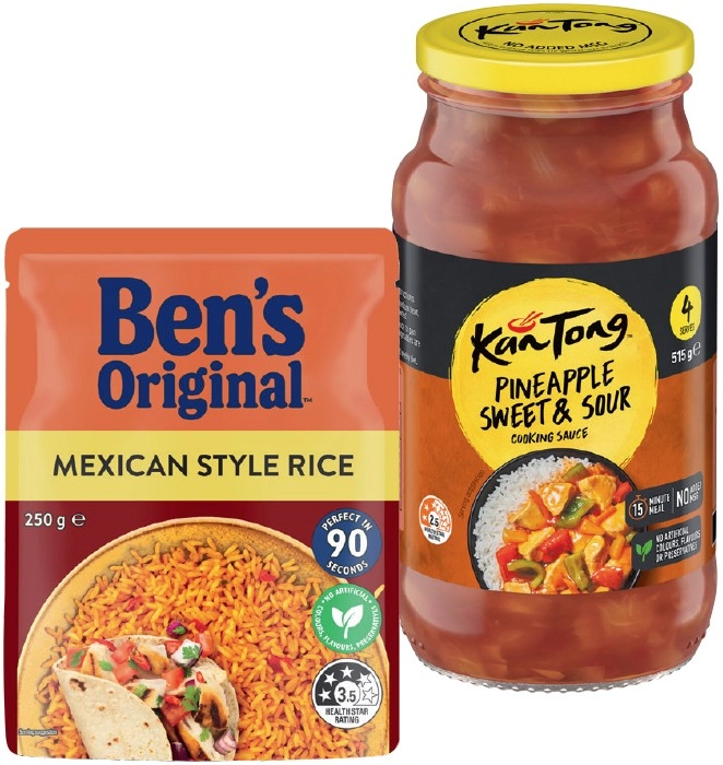 Ben’s Original Rice 240-250g or KanTong Stir Fry Sauce 485-520g Selected Varieties