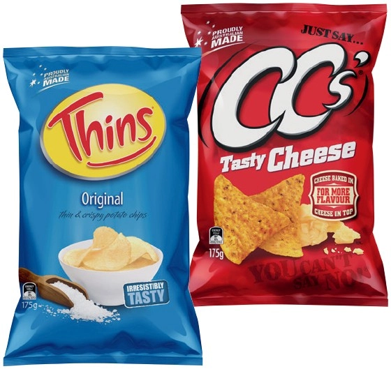 CC’s Corn Chips 110-175g, Thins Chips 150-175g or Onion Rings 85g Selected Varieties