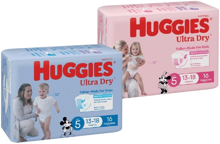 Huggies Ultra Dry 14-22 Pack, Newborn 28 Pack or Infant Nappies 24 Pack Selected Varieties