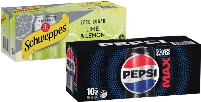 Pepsi, Solo or Schweppes Infused Natural Mineral Water 10x375mL Selected Varieties