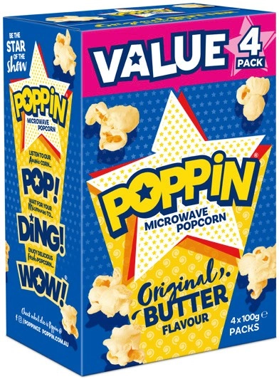 Poppin Microwave Popcorn 4x100g Selected Varieties