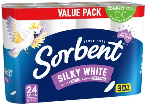 Sorbent Silky White Toilet Tissue 24 Rolls Value Pack