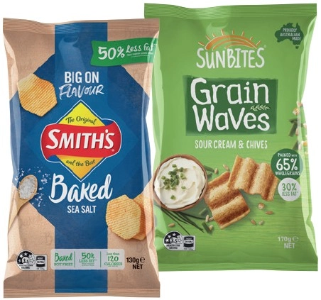 Sunbites Grain Waves 170g, Smith’s Baked and PopCorners 130g or Simply Chips 120g Selected Varieties