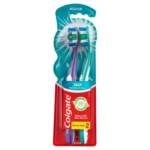 Colgate 360° Whole Mouth Deep Clean Toothbrush Medium 2 Pack