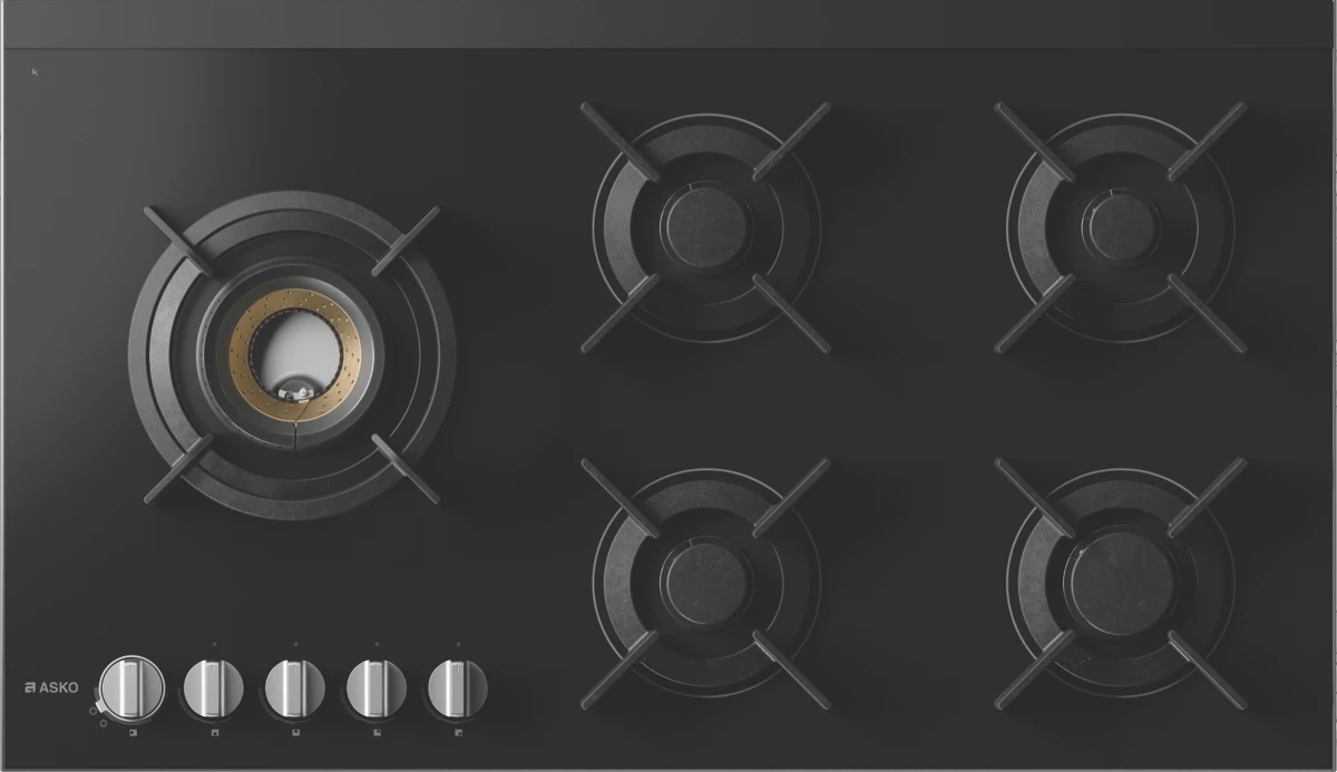 ASKO 90cm Volcano Gas Cooktop - Black Glass