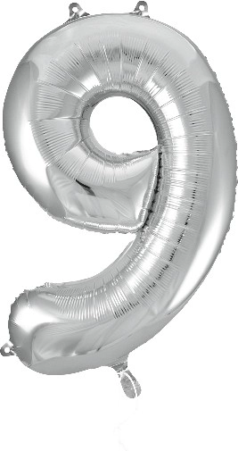 Decrotex Number 9 Foil Balloon Silver 86cm