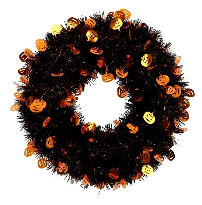 Spooky Hollow Tinsel Wreath Pumpkin