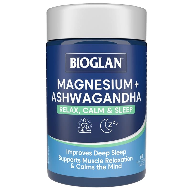 Bioglan Magnesium + Ashwagandha Relax, Calm & Sleep 60 Tablets