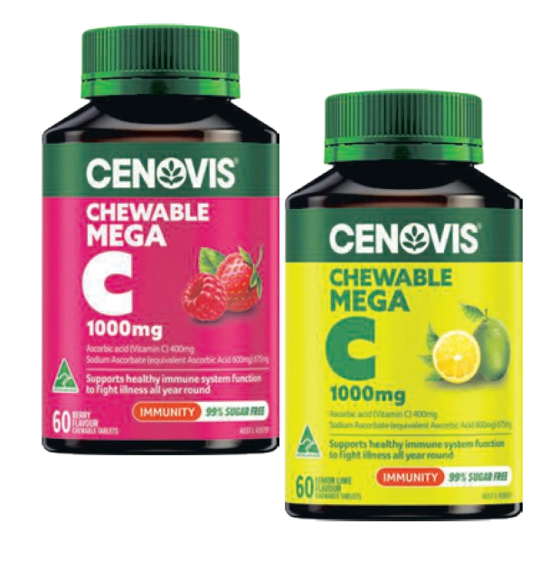 Cenovis Chewable Mega Vitamin C 1000mg Berry or Lemon Lime 60 Tablets