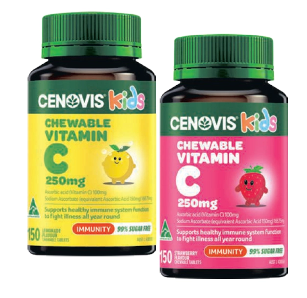 Cenovis Kids Chewable Vitamin C 250mg Lemonade or Strawberry 150 Tablets