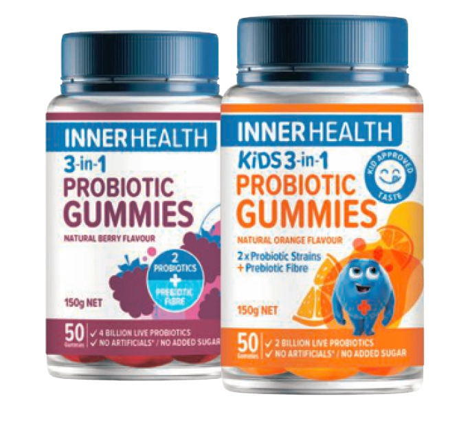 Inner Health 3-in-1 Probiotic 50 Gummies Berry or Orange Flavour