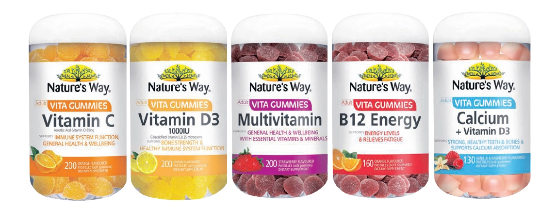 Nature’s Way Adult Vita Gummies Vitamin C, Vitamin D3 1000IU, Multivitamin 200 Pastilles, B12 Energy 160 Pastilles, Calcium + Vitamin D3 130 Pastilles