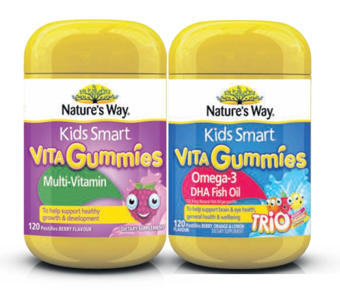 Nature’s Way Kids Smart Vita Gummies Multi-Vitamin or Omega-3 DHA Fish Oil 120 Pastilles