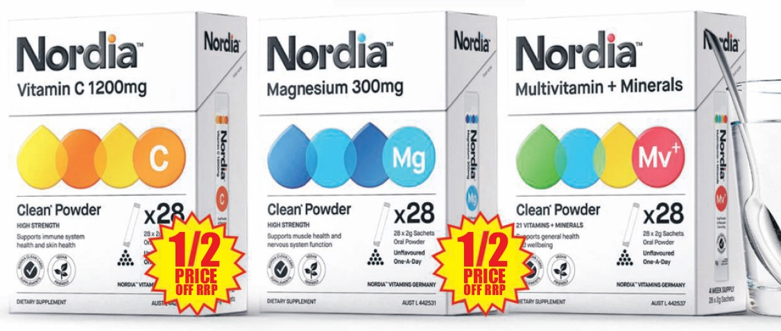 Nordia Vitamin C 1200mg, Magnesium 300mg or Multivitamin + Minerals Powder 28 Sachets