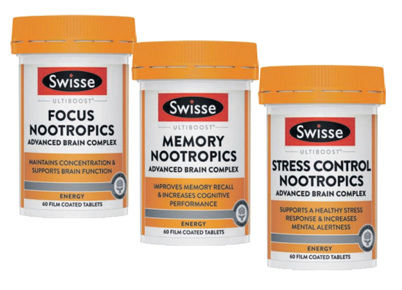 Swisse Ultiboost Focus, Memory or Stress Control Nootropics 60 Tablets