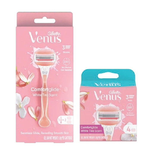 Venus Comfort Glide White Tea Razor Handle + 2 Blade Refills or Refill 4 Pack