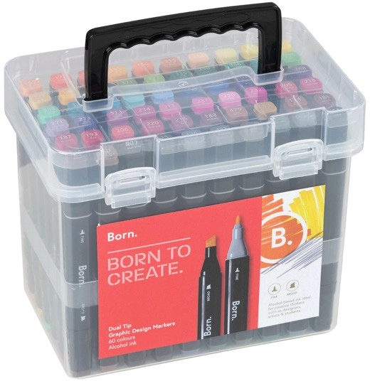 Born Dual-Tip Graphic Design Markers 60 Pack