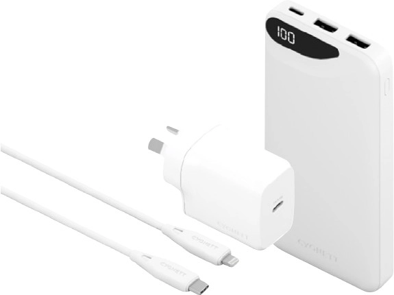 Cygnett ChargePlus 10K Powerbank + Wall Charger 20W + L to C 1m Cable Bundle