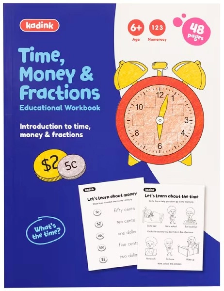 Kadink Workbooks 48 Pages - Time, Money & Fractions