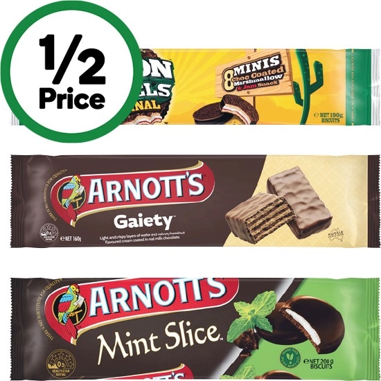 Arnott's Chocolate Coated Biscuits 160-250g or Arnott's Wagon Wheels Mini 190g Pk 8 – Excludes Arnott's Tim Tam & Arnott's Multipacks